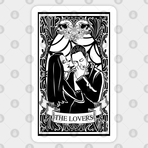 Gomez and Morticia Addams Tarot Card (The Lovers) Sticker by MojonMan